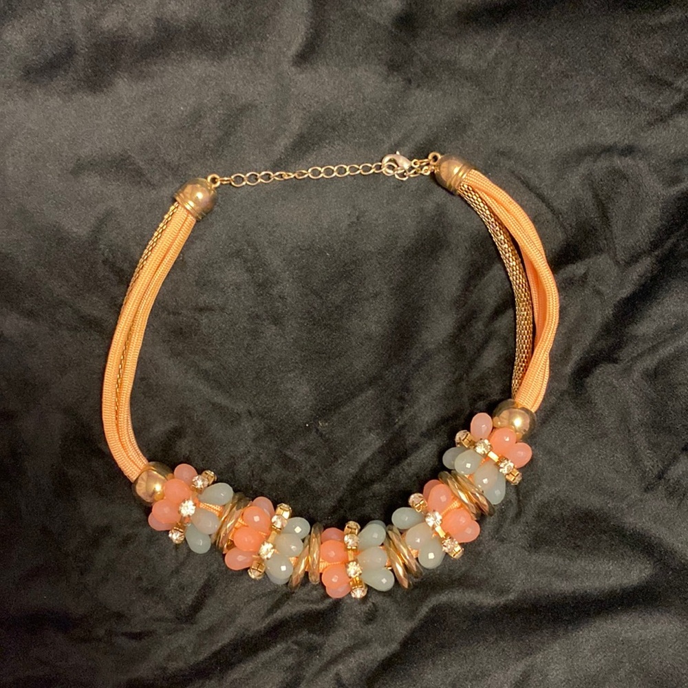 Pink, green, and gold chunky statement necklace